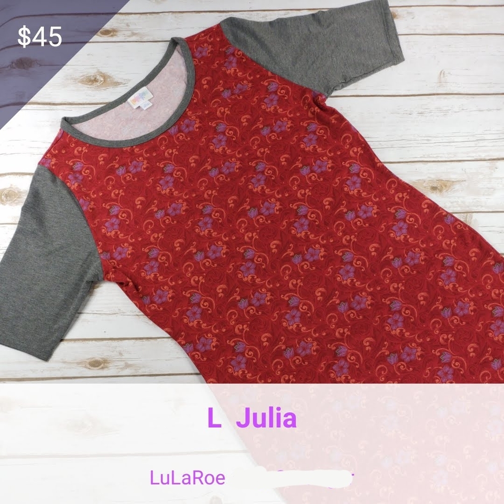 LuLaRoe Julia Dress in Red and Gray
